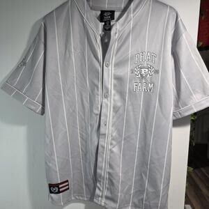 Phat Farm Baseball Shirt Mens Large Gray Pinstripe Button Front 92 Jersey Top